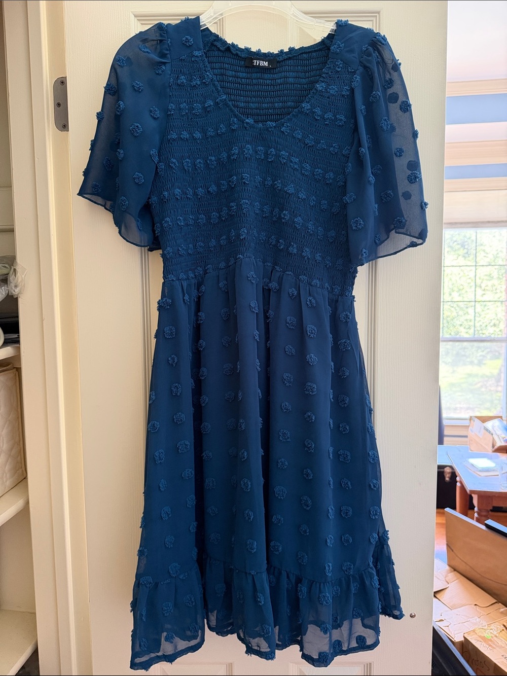 BTFBM Smocked V Neck Short Sleeve Mini Dress